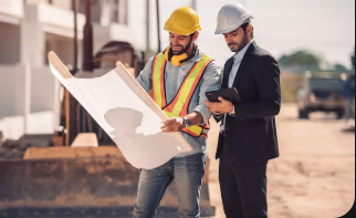 Architectural Design - Blueprint planning at construction site