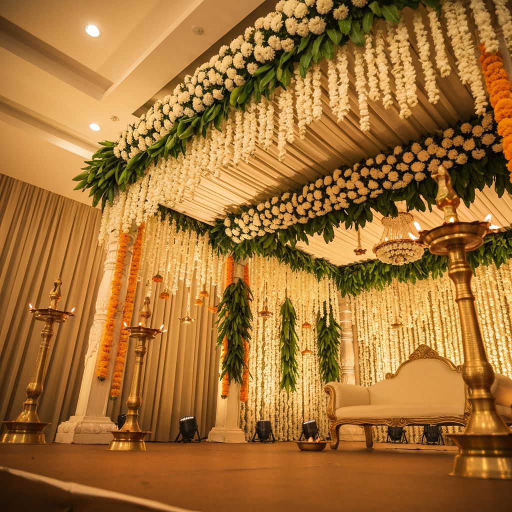 Beautifully decorated traditional wedding mandapam